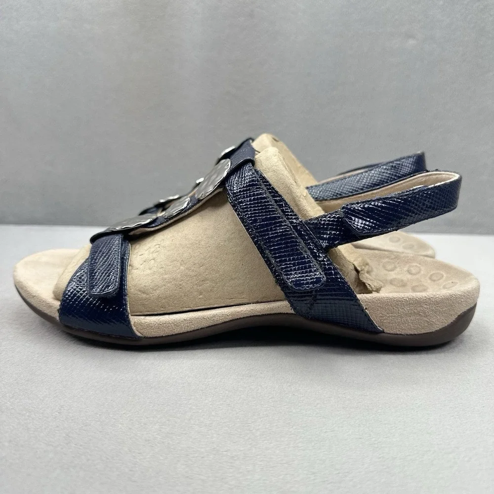 Vionic Farra Lizard Womens Size 9 Backstrap Sandals Navy Blue Arch Support